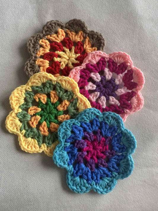 Crochet Flower Coasters (Set of 1) - Handmade by Ferrol Creates